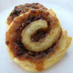 picture of puff pastry roll with coconut pecan chocolate filling